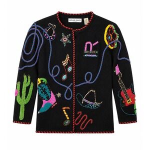 Vintage 90s Michael Simon Western‎ Cardigan Sweater Beaded Cowboy Boots Cactus 2